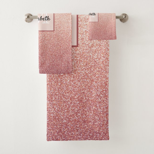 Rose Gold Glitzer glänzende Gradientenmonogramm Badhandtuch Set (Insitu)