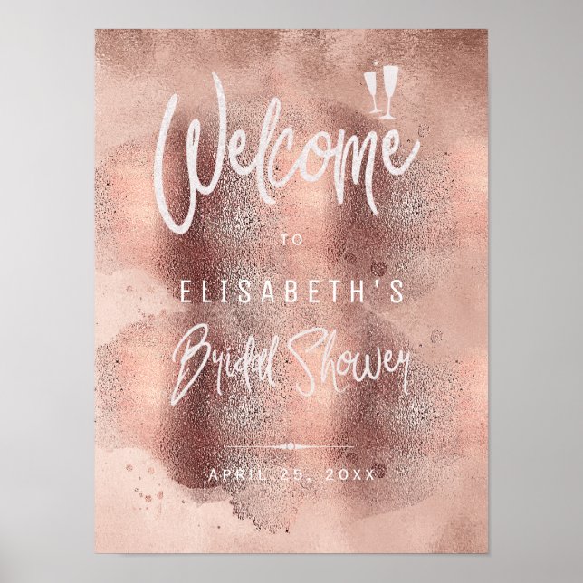 Rose Gold Glitzer Glasur Brautparty Begrüßungszeic Poster (Vorne)