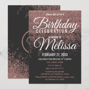 Rose Gold Glitzer Glitzern Black Birthday Party Einladung