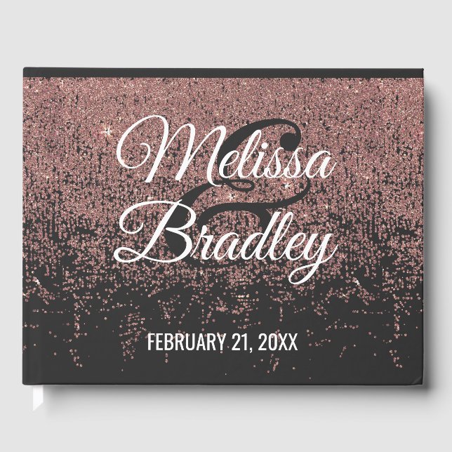 Rose Gold Glitzer Glitzern Black Wedding Gästebuch (Vorderseite)