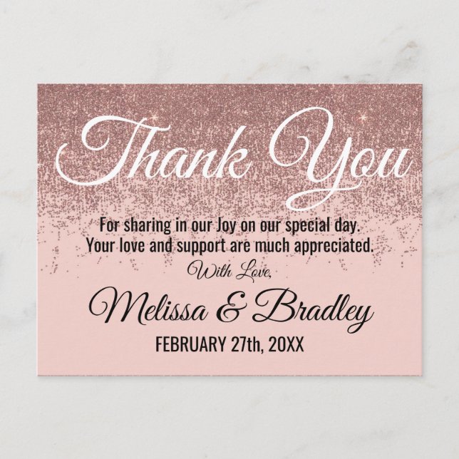 Rose Gold Glitzer Glitzern Blush Pink Vielen Dank Postkarte (Vorderseite)
