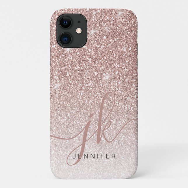 Rose Gold Glitzer Glitzern Elegantes Monogramm Case-Mate iPhone Hülle (Rückseite)
