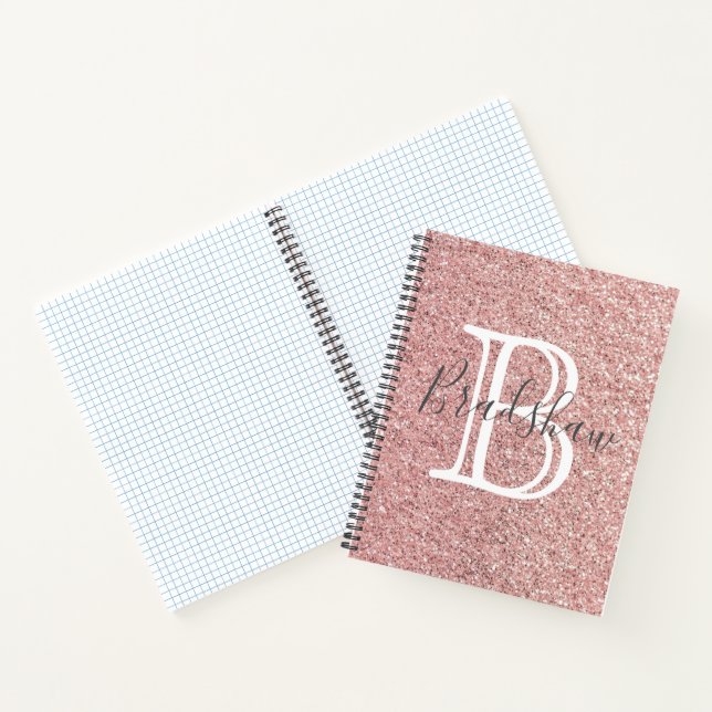 Rose Gold Glitzer Glitzern Monogramm Name Notizbuch (Innenseite)