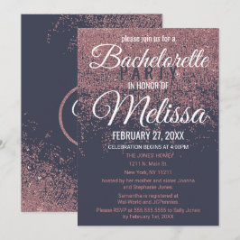 Rose Gold Glitzer Glitzern Navy Blue Bachelorette Einladung