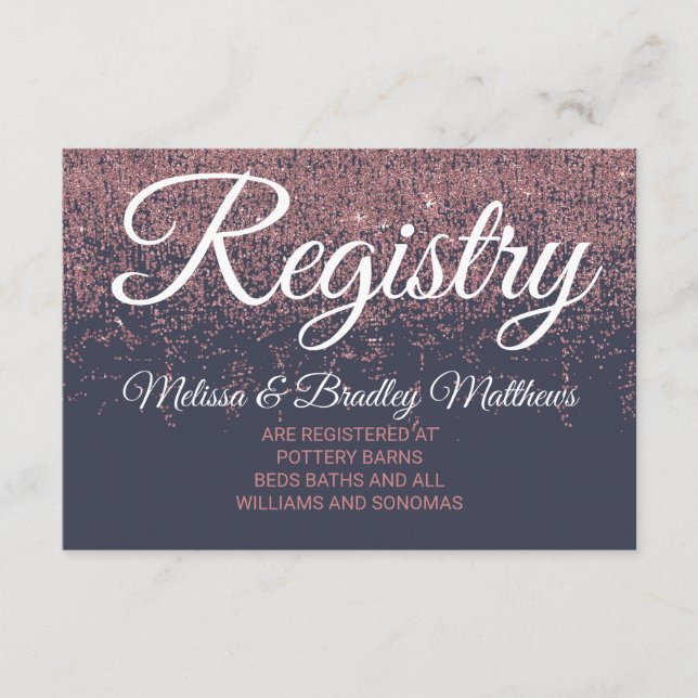 Rose Gold Glitzer Glitzern Navy Blue Gift Registri Begleitkarte (Vorderseite)