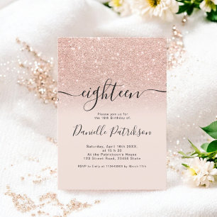Rose gold Glitzer Glitzern pink ombre achtzehn Einladung