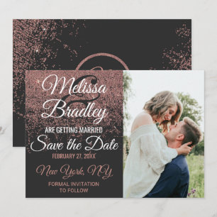 Rose Gold Glitzer Glitzern Schwarz Speichern Sie d Einladung