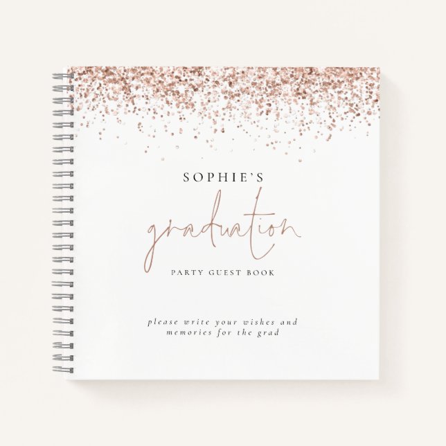 Rose Gold Glitzer Graduation Party Gästebuch Notizbuch (Vorderseite)