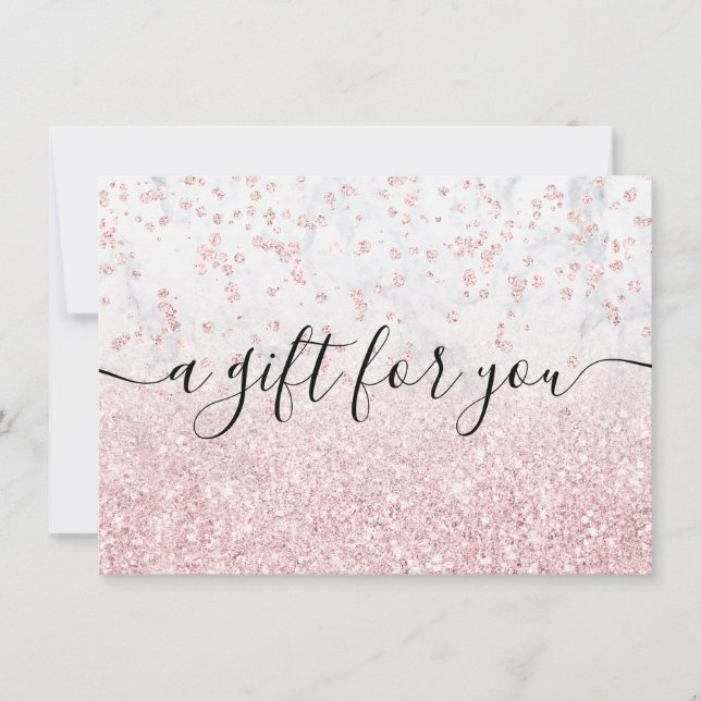Rose Gold Glitzer Gutschein aus weißem Marmor (Vorderseite)