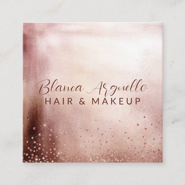 Rose Gold Glitzer Haar Makeup Künstleranstellung & Quadratische Visitenkarte (Vorderseite)