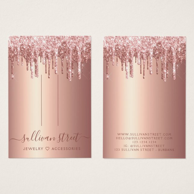 Rose Gold Glitzer Haarklammer Schmuckkarte (Vorne & Hinten)