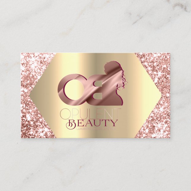 Rose Gold Glitzer Haarverlängerung Logo Schönheit  Visitenkarte (Vorderseite)