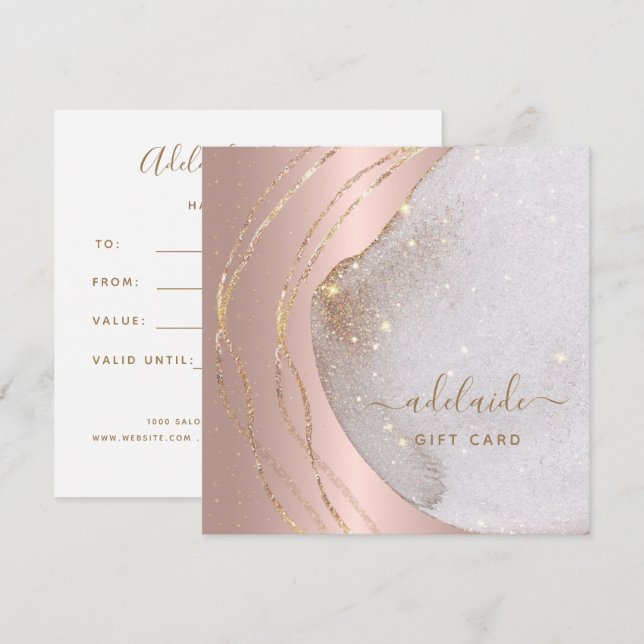 Rose Gold Glitzer Hair Stylist Geschenkgutschein (Vorne/Hinten)