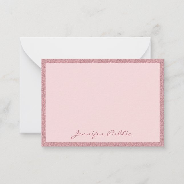 Rose Gold Glitzer Handgeschriebene Elegante Modern Mitteilungskarte (Vorderseite)