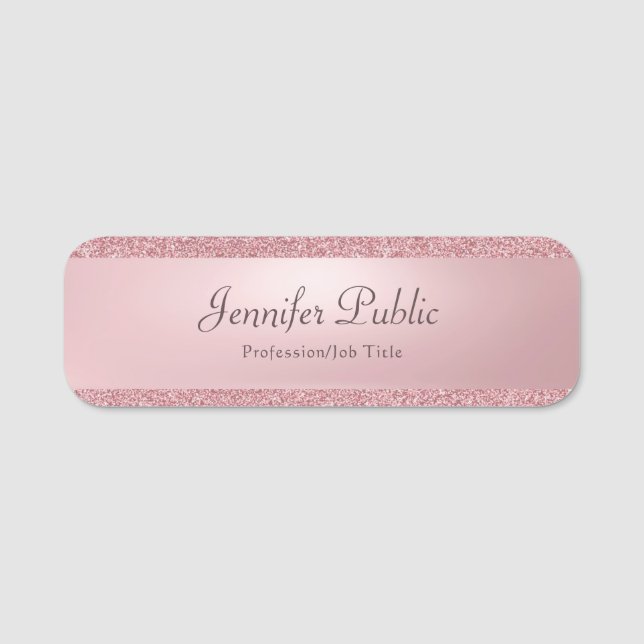 Rose Gold Glitzer Handgeschriebener Skriptname Ele Namensschild (Vorderseite)