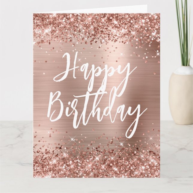 Rose Gold Glitzer Handgeschriebenes Style Happy Ge Karte (Vorderseite)