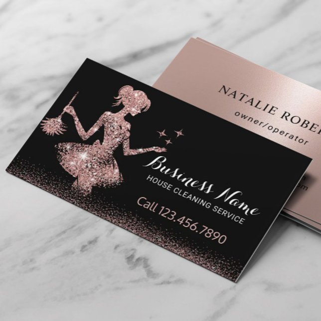 Rose Gold Glitzer Haushaltshilfe Reinigung Visitenkarte (Von Creator hochgeladen)