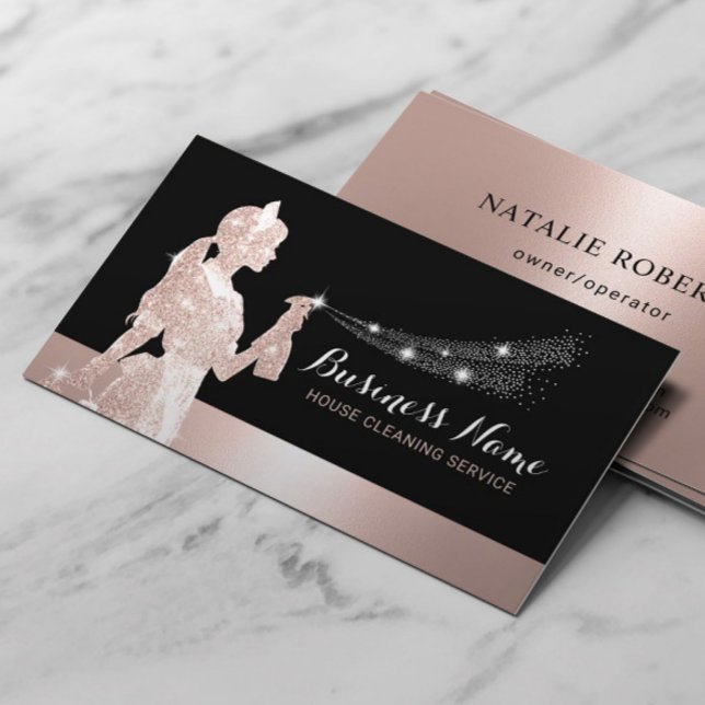 Rose Gold Glitzer Haushaltshilfe Reinigung Visitenkarte (Von Creator hochgeladen)