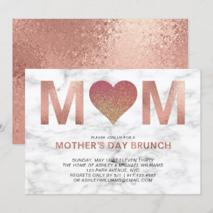 Rose Gold Glitzer Heart Mother's Day Brunch Einladung