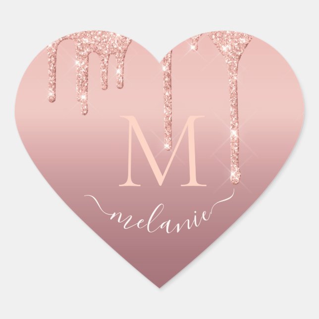 Rose Gold Glitzer Heftaufkleber Individuelle Name  Herz-Aufkleber (Vorderseite)