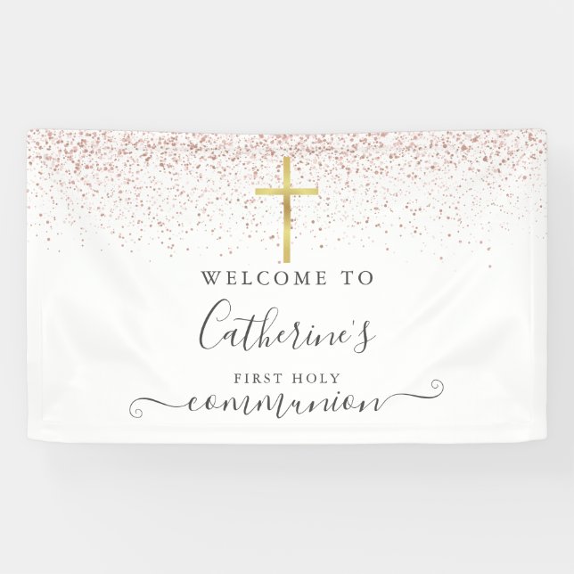 Rose Gold Glitzer Heilige Kommune Willkommen Banner (Horizontal)