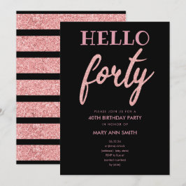 Rose Gold Glitzer "Hello Vierty" Geburtstagsparty Einladung