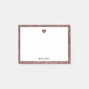 Rose Gold Glitzer - Herz und Grenze mit Weiß Post-it Klebezettel
