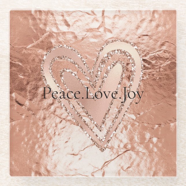 Rose Gold Glitzer Herzenslust Liebe Joziffer Glasuntersetzer (Vorderseite)
