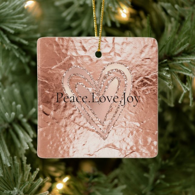 Rose Gold Glitzer Herzenslust Liebe Joziffer Keramikornament (Baum)