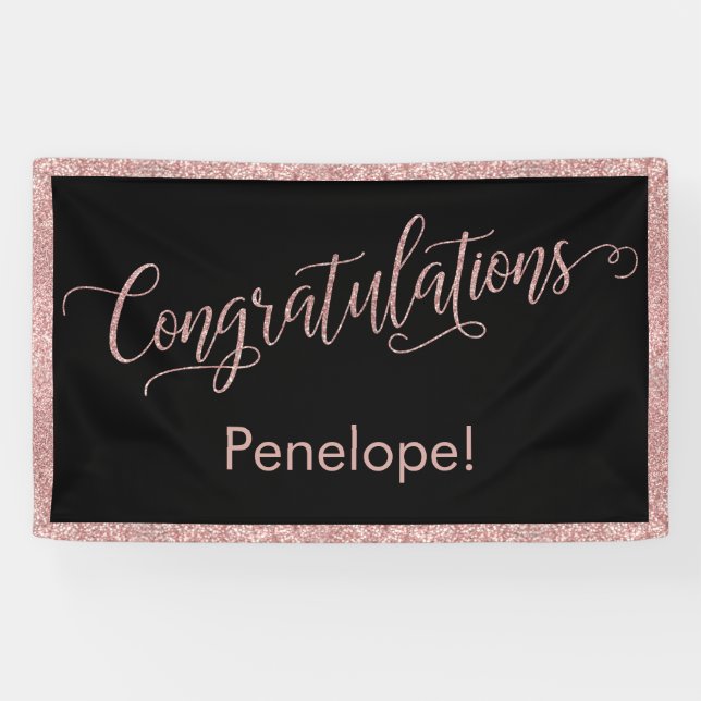 Rose Gold Glitzer Herzlichen Glückwunsch Typografi Banner (Horizontal)