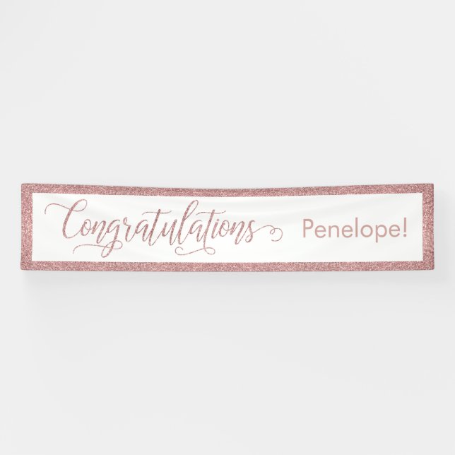 Rose Gold Glitzer Herzlichen Glückwunsch Typografi Banner (Horizontal)