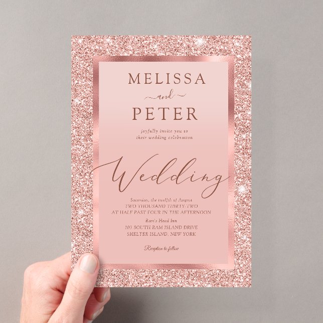 Rose Gold Glitzer Hochzeit Acryleinladungen (Insitu (Handheld))