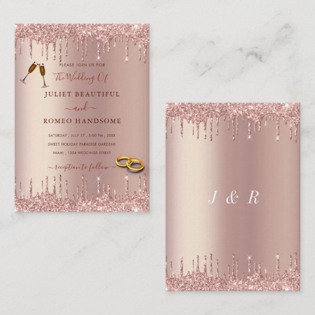 Rose Gold Glitzer Hochzeit Einladung für Ihr Desig (Vorne/Hinten)