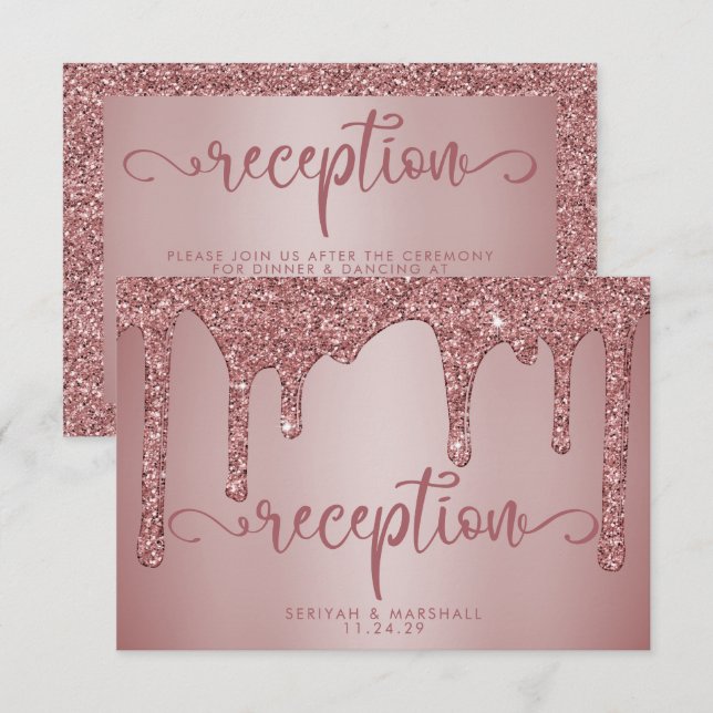 Rose Gold Glitzer Hochzeitsempfehlung Details Begleitkarte (Vorne/Hinten)