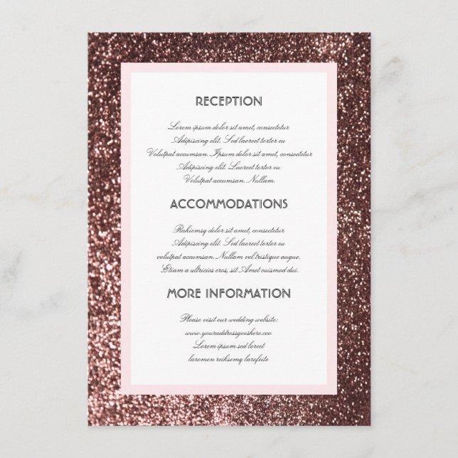 Rose Gold Glitzer Hochzeitsinformationen Gästekart Begleitkarte (Vorderseite)