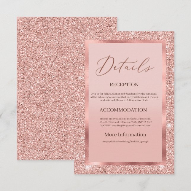 Rose Gold Glitzer Hochzeitskarte Begleitkarte (Vorne/Hinten)