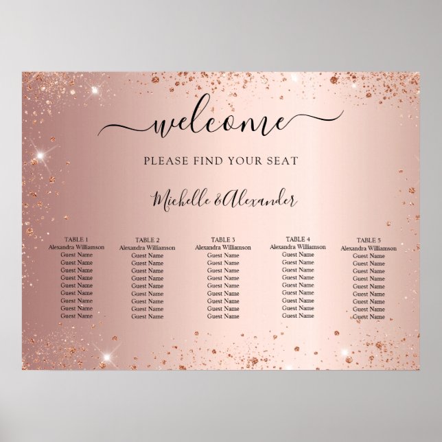 Rose Gold Glitzer Hochzeitskarte Poster (Vorne)