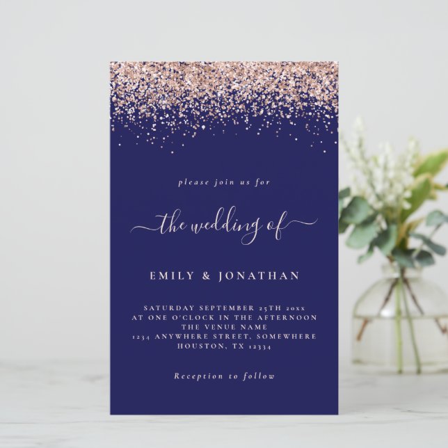 Rose Gold Glitzer Hochzeitsnacht Einladung (Stehend Vorderseite)
