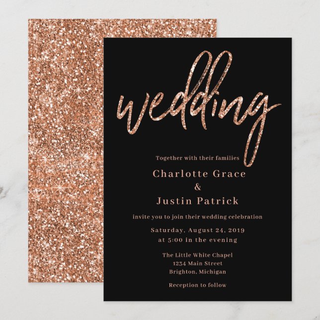Rose Gold Glitzer Hochzeitsvorlage Einladung (Vorne/Hinten)