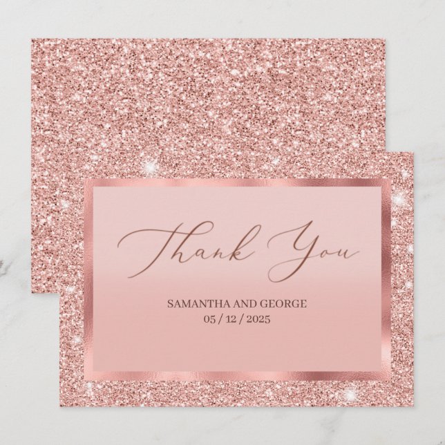 Rose Gold Glitzer Hochzeitswohnung Dankeschön Kart Dankeskarte (Vorne/Hinten)
