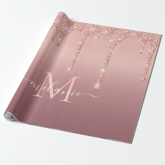 Rose Gold Glitzer Ihr Briefnamen Wrapper Geschenkpapier (Ungerollt)