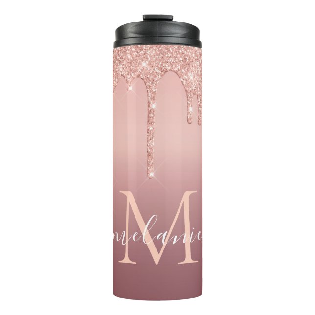 Rose Gold Glitzer Ihr Buchstabenname Wärmeleiter Thermosbecher (Vorderseite)