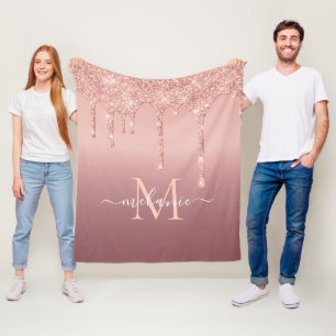 Rose Gold Glitzer Ihr Letter Name Fleece Blankon
