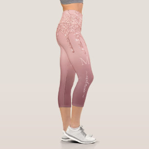 Rose Gold Glitzer Ihr Text Letter Capri Leggings
