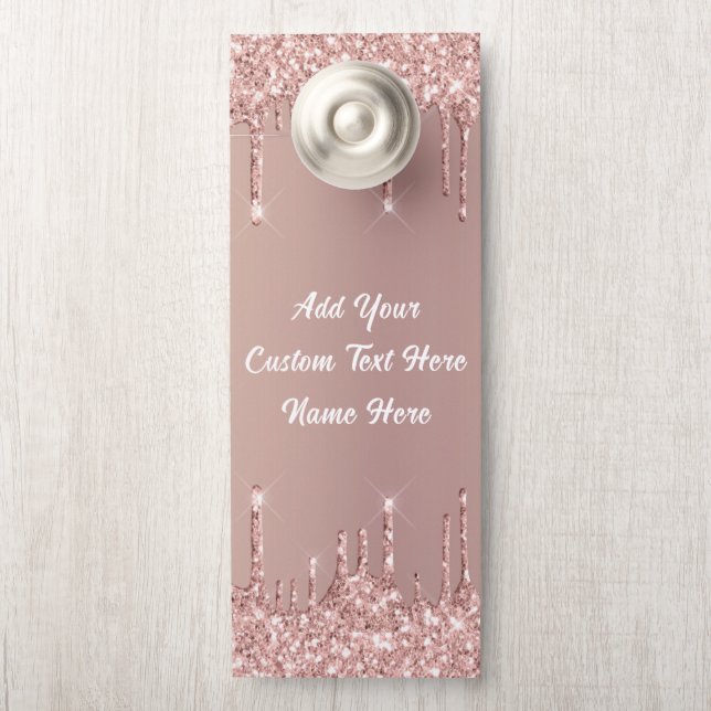 Rose Gold Glitzer Ihr Textname Türöffnung Gefahr Türanhänger (Auf Knauf)
