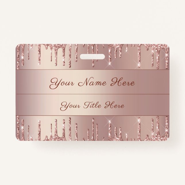 Rose Gold Glitzer Individuelle Name Abzeichen Vorl Ausweis (Vorderseite)