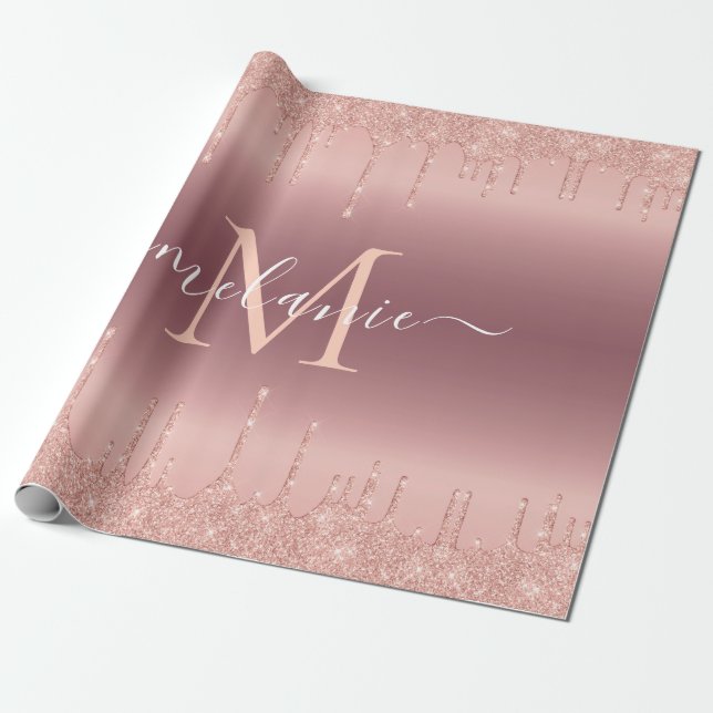 Rose Gold Glitzer Individuelle Name Geschenkpapier (Ungerollt)