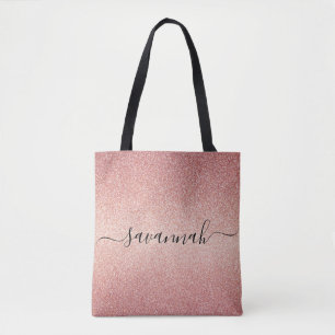 Rose Gold Glitzer individuelle Name Skript Tasche