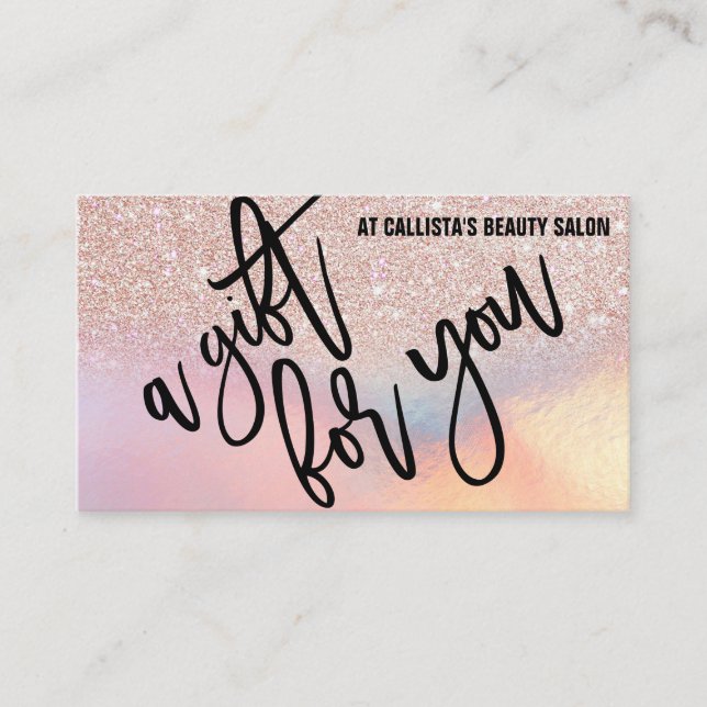 Rose Gold Glitzer Iridescent Geschenkgutschein Visitenkarte (Vorderseite)
