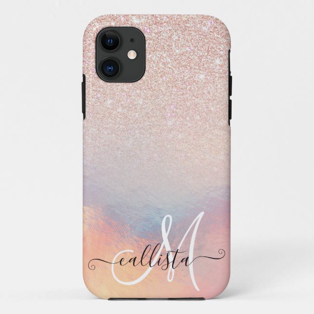 Rose Gold Glitzer Iridescent Holographic Gradient Case-Mate iPhone Hülle (Rückseite)